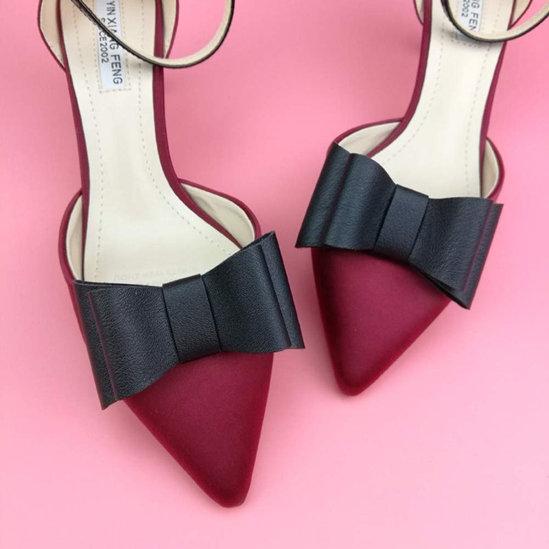 Douqu 1 Pair Simple Elegant Woman Ladies Black PU Bow Shoe Clips Decoration Removable Shoe Buckle - Image 5